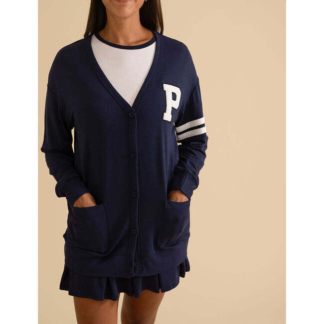 Varsity Navy Women's French Terry Varsity Cardigan Blue - Cardigans - 3
