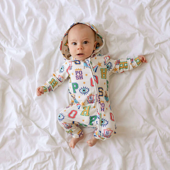 Brooke French Terry Zippered Hooded Romper Beige