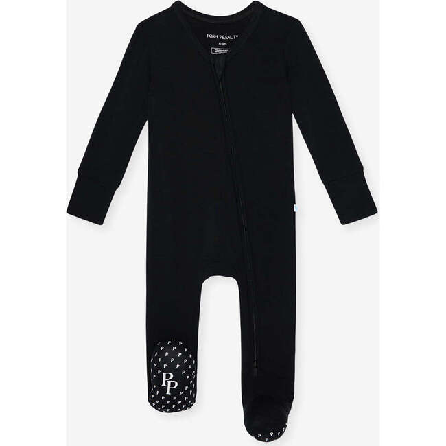 Black Footie Zippered One Piece Black