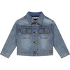 Ruffle Accent Denim Jacket, Blue Denim - Jackets - 1 - thumbnail