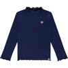 Ribbed Mock Neck Long Sleeve, Navy - T-Shirts - 1 - thumbnail