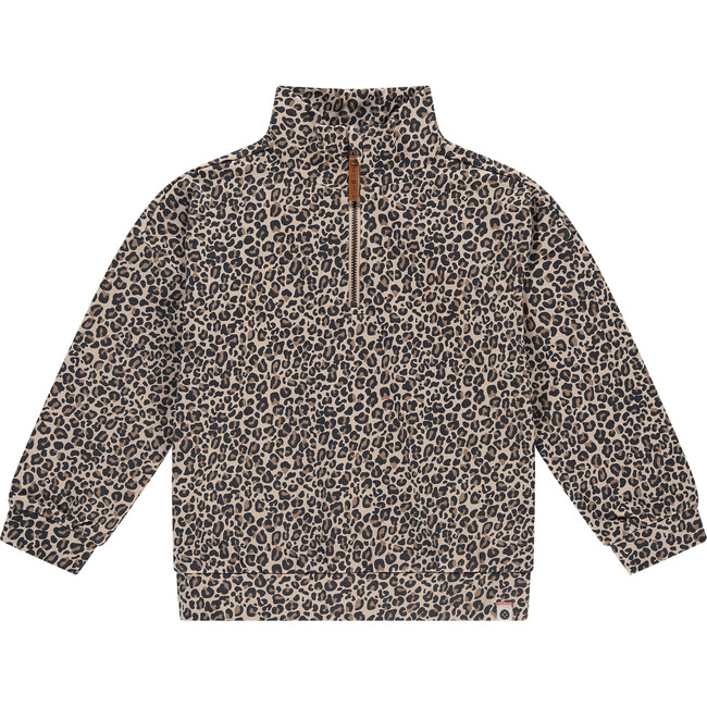 Leopard Quarter Zip Sweatshirt, Beige