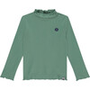Ribbed Mock Neck Long Sleeve, Mint - T-Shirts - 1 - thumbnail