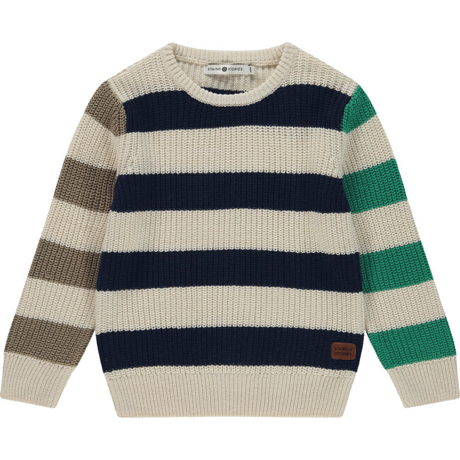 Multi-Stripe Knit Sweater, Bone
