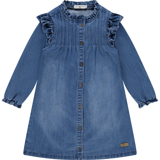 Ruffle Collar Denim Dress, Blue Denim