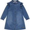 Ruffle Collar Denim Dress, Blue Denim - Dresses - 1 - thumbnail