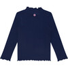 Ribbed Mock Neck Long Sleeve, Navy - T-Shirts - 2