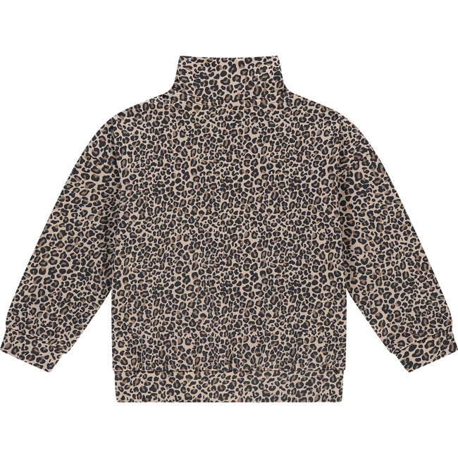 Leopard Quarter Zip Sweatshirt, Beige