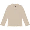 Ribbed Mock Neck Long Sleeve, Cream - T-Shirts - 2 - thumbnail