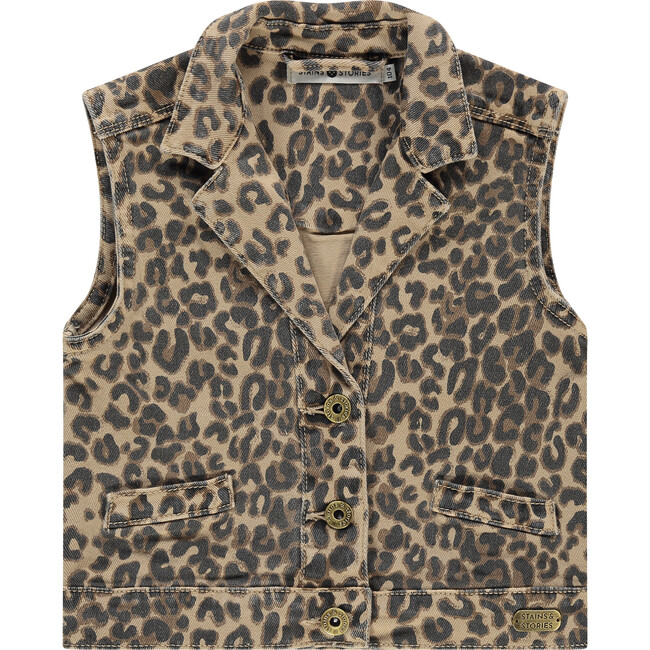 Leopard Print Denim Vest, Beige