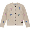 Embroidered Flower Knit Cardigan, Cream - Cardigans - 1 - thumbnail