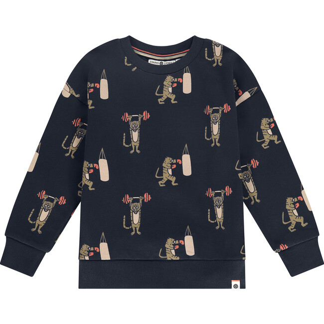 Allover Tiger Boxer Print Sweatshirt, Night