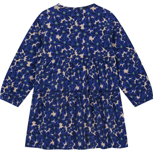 Allover Floral Tiered Dress, Cobalt