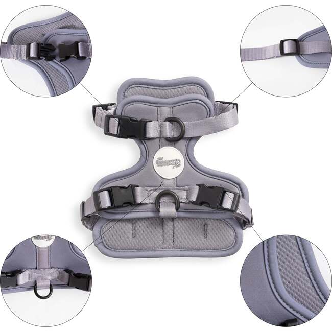 Arlo Adjustable Soft Padded No Pull Pet Harness with 3 Buckles and 3 Leash Clips, Grey - Collars, Leashes & Harnesses - 4