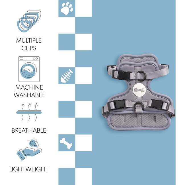 Arlo Adjustable Soft Padded No Pull Pet Harness with 3 Buckles and 3 Leash Clips, Grey - Collars, Leashes & Harnesses - 5