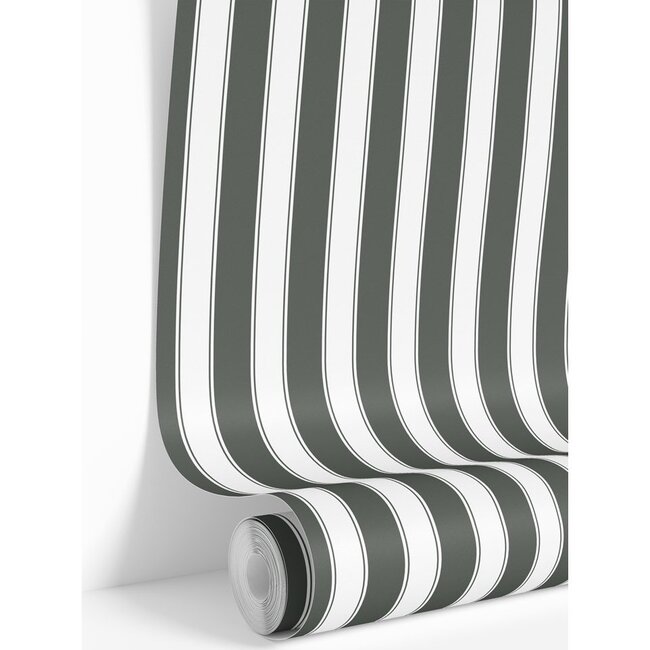 Dark Green Stripes Traditional Wallpaper