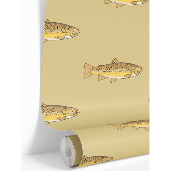 Yellow & Tan Trout Traditional Wallpaper - Wallpaper - 1