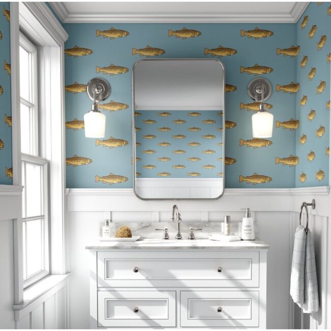 Light Blue Trout Traditional Wallpaper