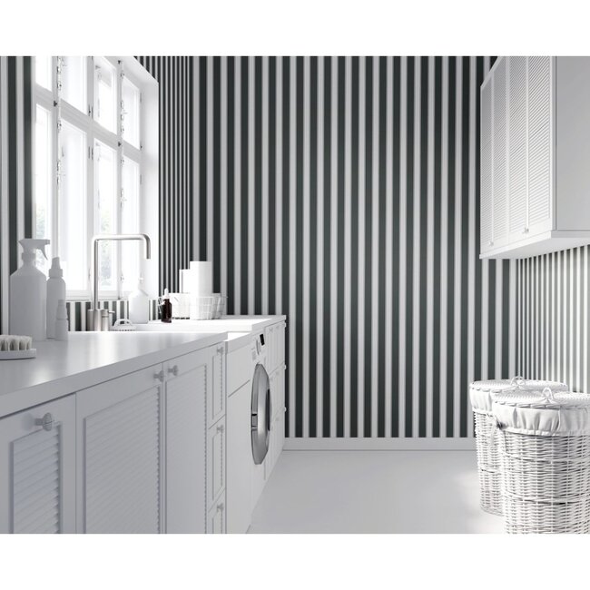 Dark Green Stripes Traditional Wallpaper