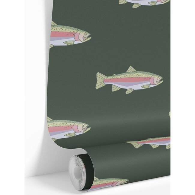 Green Trout Traditional Wallpaper