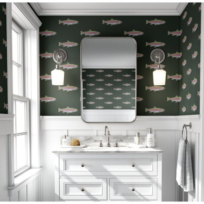 Green Trout Traditional Wallpaper