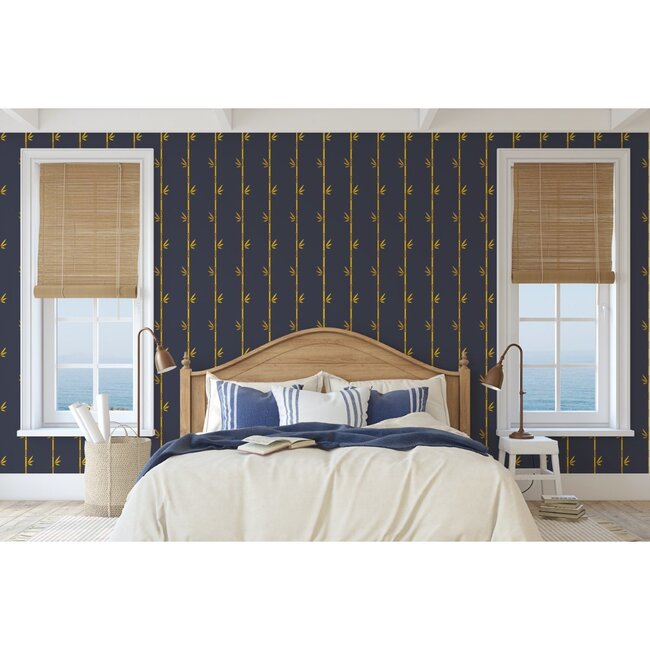 Navy & Gold Bamboo Traditional Wallpaper
