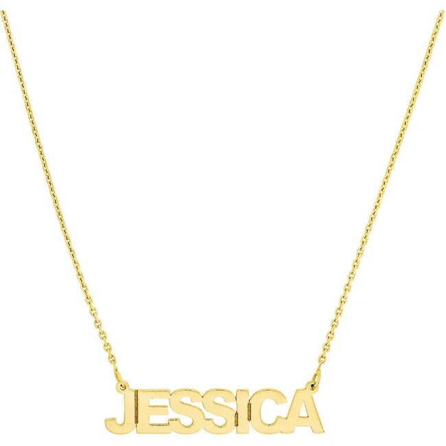 Block Letter Nameplate Necklace, Yellow Gold