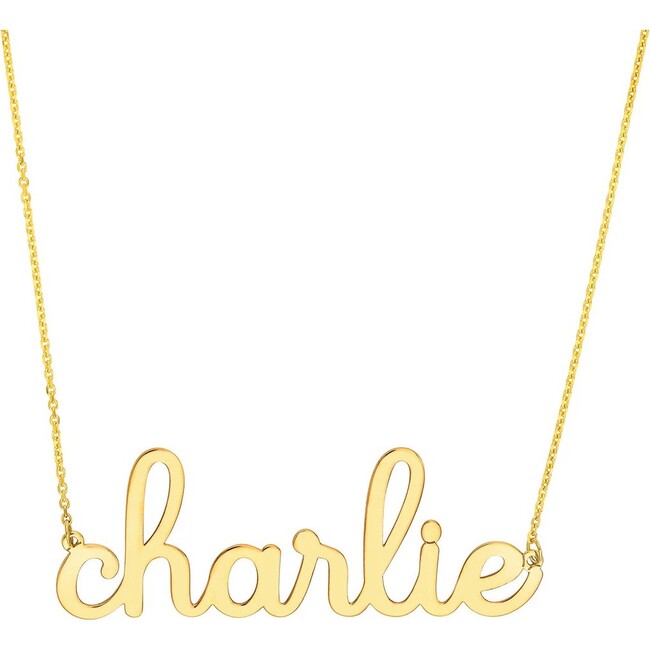Doodle Script Nameplate Necklace, Yellow Gold