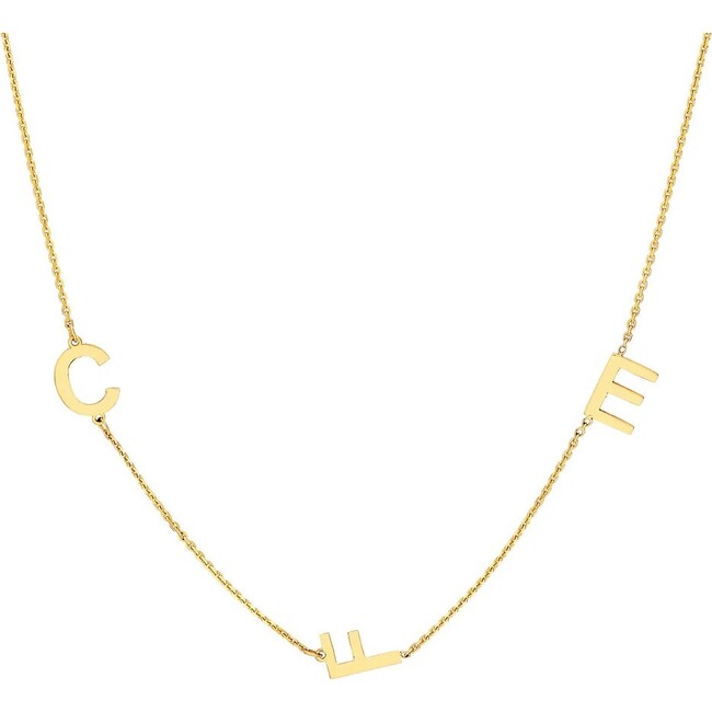 Block Initials Station Necklace, Yellow Gold