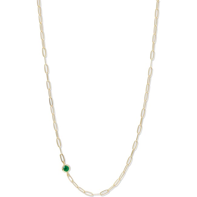 Classique Birthstone Paperclip Necklace, Yellow Gold - Necklaces - 3
