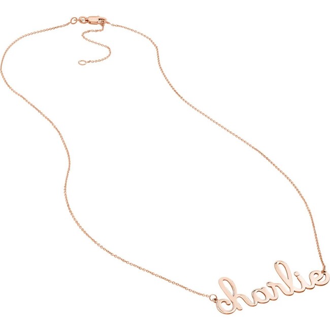 Doodle Script Nameplate Necklace, Rose Gold - Necklaces - 3