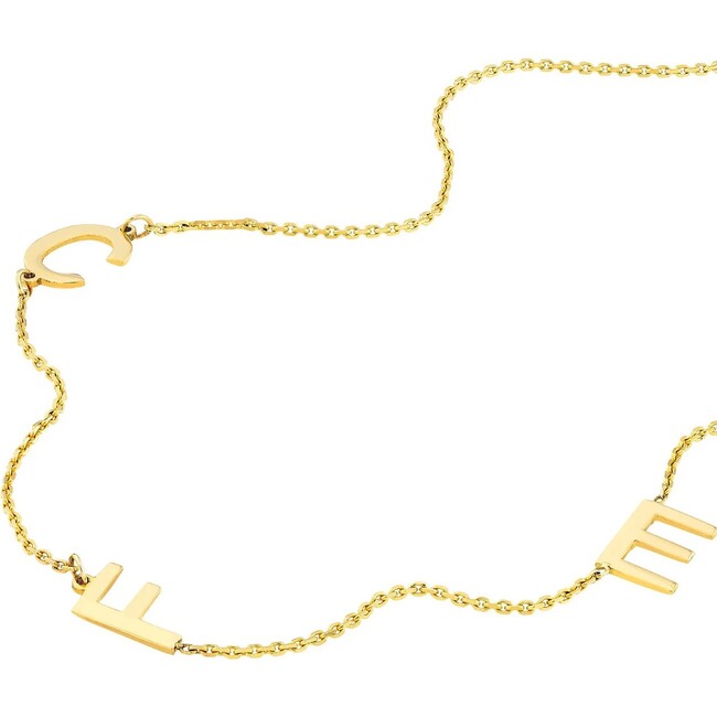 Block Initials Station Necklace, Yellow Gold
