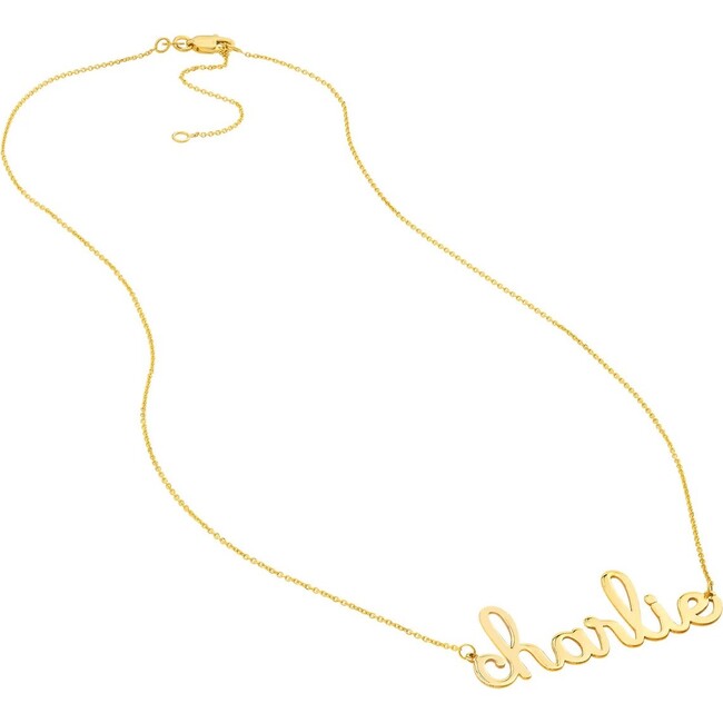 Doodle Script Nameplate Necklace, Yellow Gold - Necklaces - 3