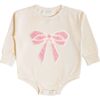 Pearl Bow Patch Long Sleeve Romper, Natural - Rompers - 1 - thumbnail