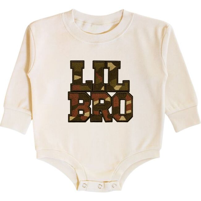 Lil Bro Camo Patch Long Sleeve Romper, Natural