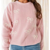All Over Bows Women's Sweater, Blush Pink - Sweaters - 3 - thumbnail