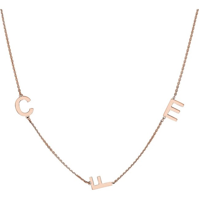Block Initials Station Necklace, Rose Gold