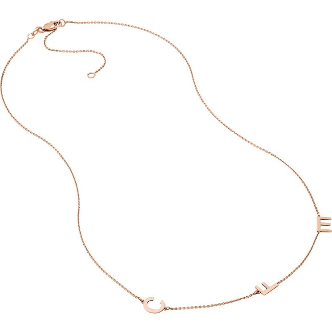 Block Initials Station Necklace, Rose Gold