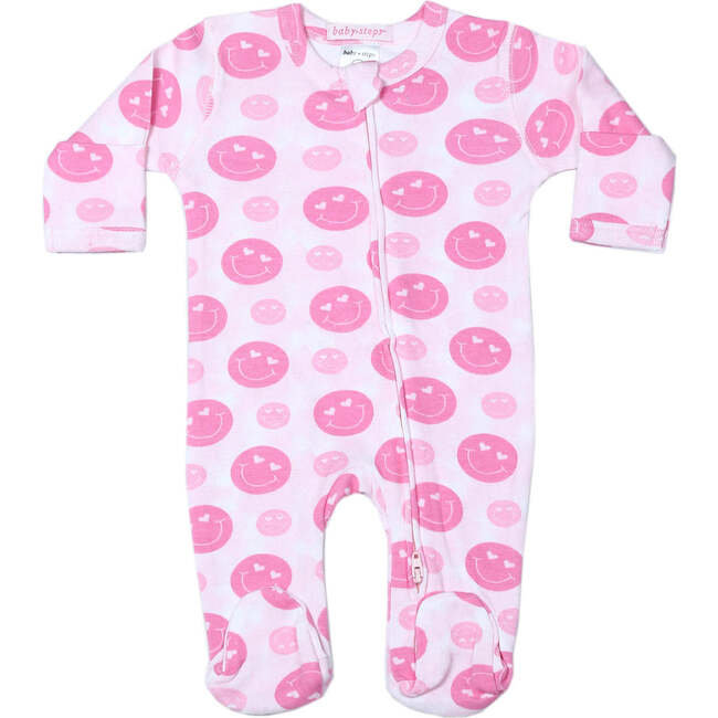Baby Two-Way Zipper Footie, Pink Smiles