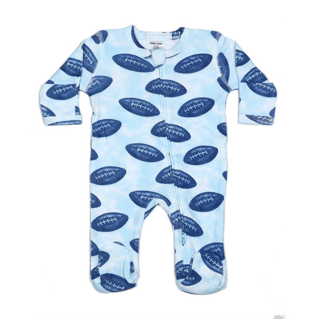 Baby Zipper Footie, Blue Football