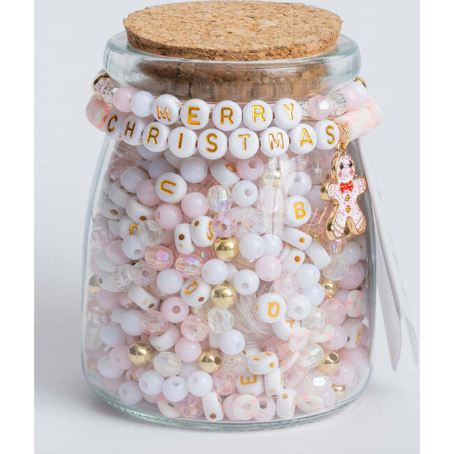Pastel Pink Merry Christmas Gingerbread Charm DIY Bead Jar