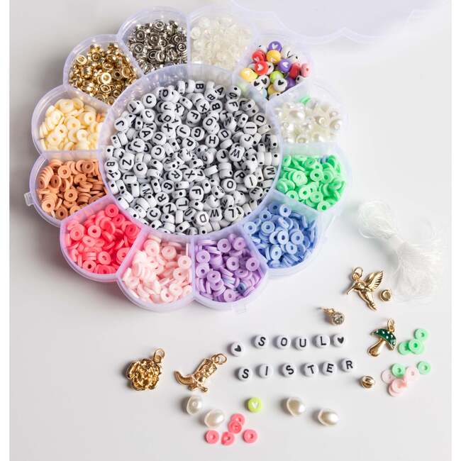 Pastel Heishi Bead Box with Pearls, Letters, Charms, and Stretch Cord Over 2400 Pieces