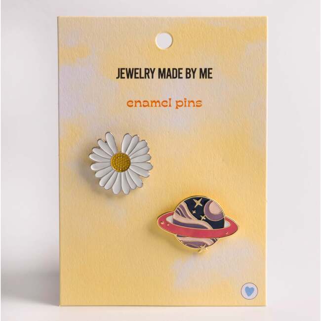 Flower and Planet Enamel Pins 2Pack