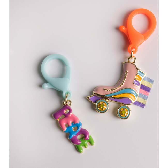 Enamel Roller Skate and Peace Word Backpack Charm Set of 2