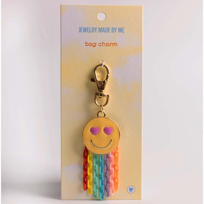 Enamel Happy Face Bag Charm Clip with Rainbow Chain Fringe