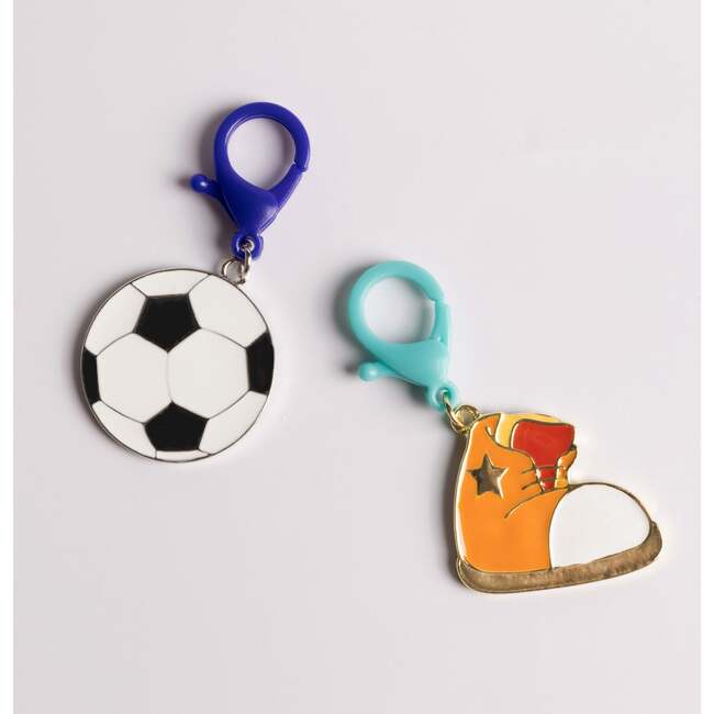 Enamel Soccer Ball and High-Top Sneaker Backpack Charm Set of 2