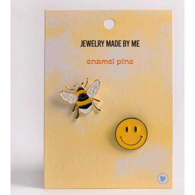 Bee and Happy Face Enamel Pins 2 Pack