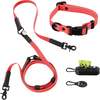 Luna 8FT Adjustable 6-in-1 Waterproof Hands Free Leash and Collar with LED Flashlight, Bag Dispenser, and Poop Bag Holder, Red/Black - Collars, Leashes & Harnesses - 1 - thumbnail