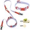 Luna 8FT Adjustable 6-in-1 Waterproof Hands Free Leash and Collar with LED Flashlight, Bag Dispenser, and Poop Bag Holder, Periwinkle/Red - Collars, Leashes & Harnesses - 1 - thumbnail