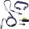 Luna 8FT Adjustable 6-in-1 Waterproof Hands Free Leash and Collar with LED Flashlight, Bag Dispenser, and Poop Bag Holder, Navy/White - Collars, Leashes & Harnesses - 1 - thumbnail